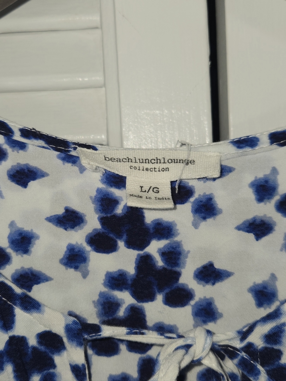 Beach Lunch Lounge Boho Sleeveless Tassel Ruffled Blue White Hi Lo Dress Sz L - Picture 3 of 4
